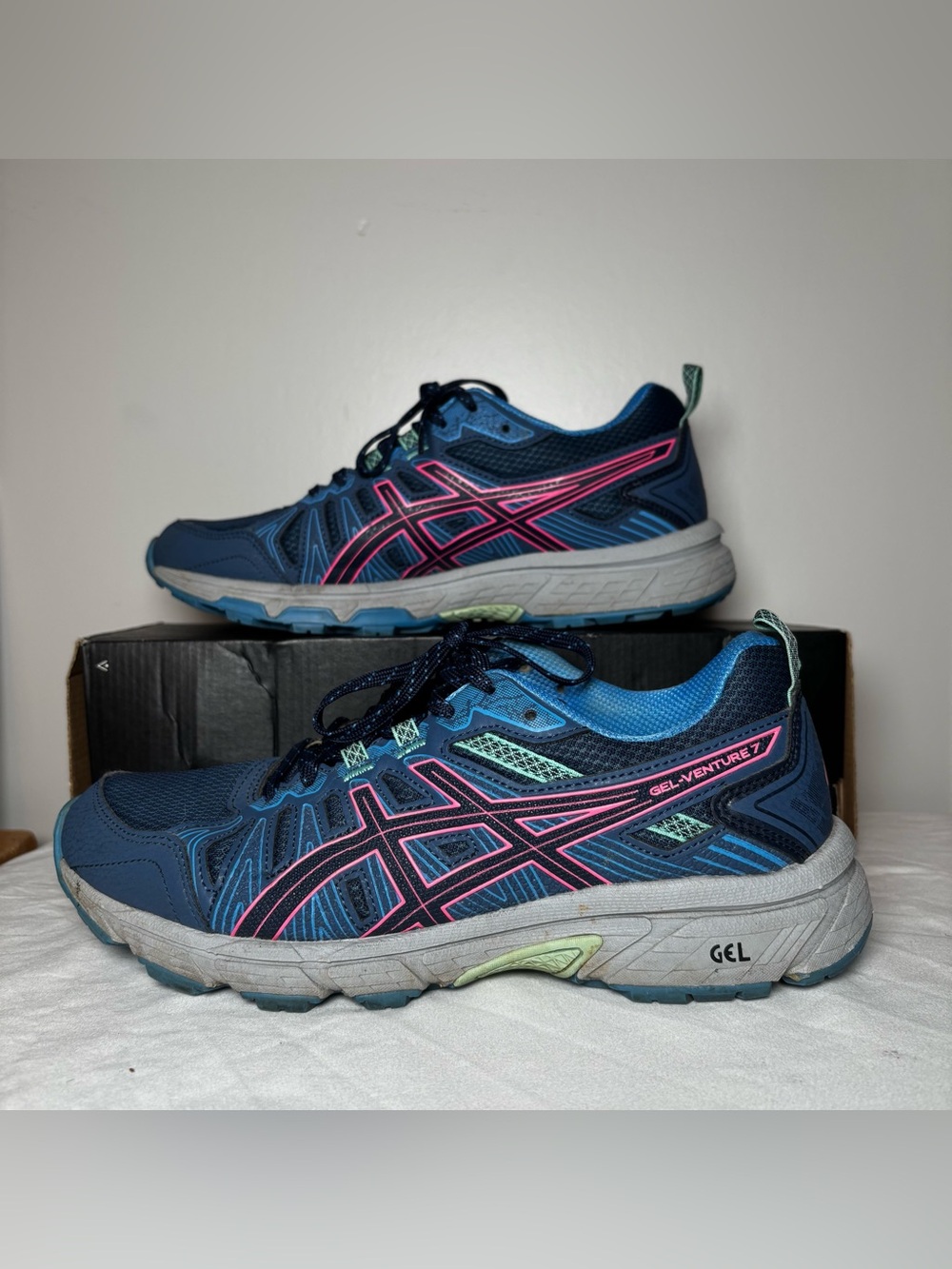 Asics Gel Venture 7 Running Sneakers Women's Size 9.5 Blue/gray/pink